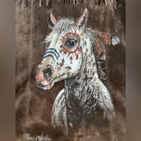 Gorgeous handpainted suede fringe jacket sz SM tribal Southwest horse eagle OOAK - Picture 3 of 10